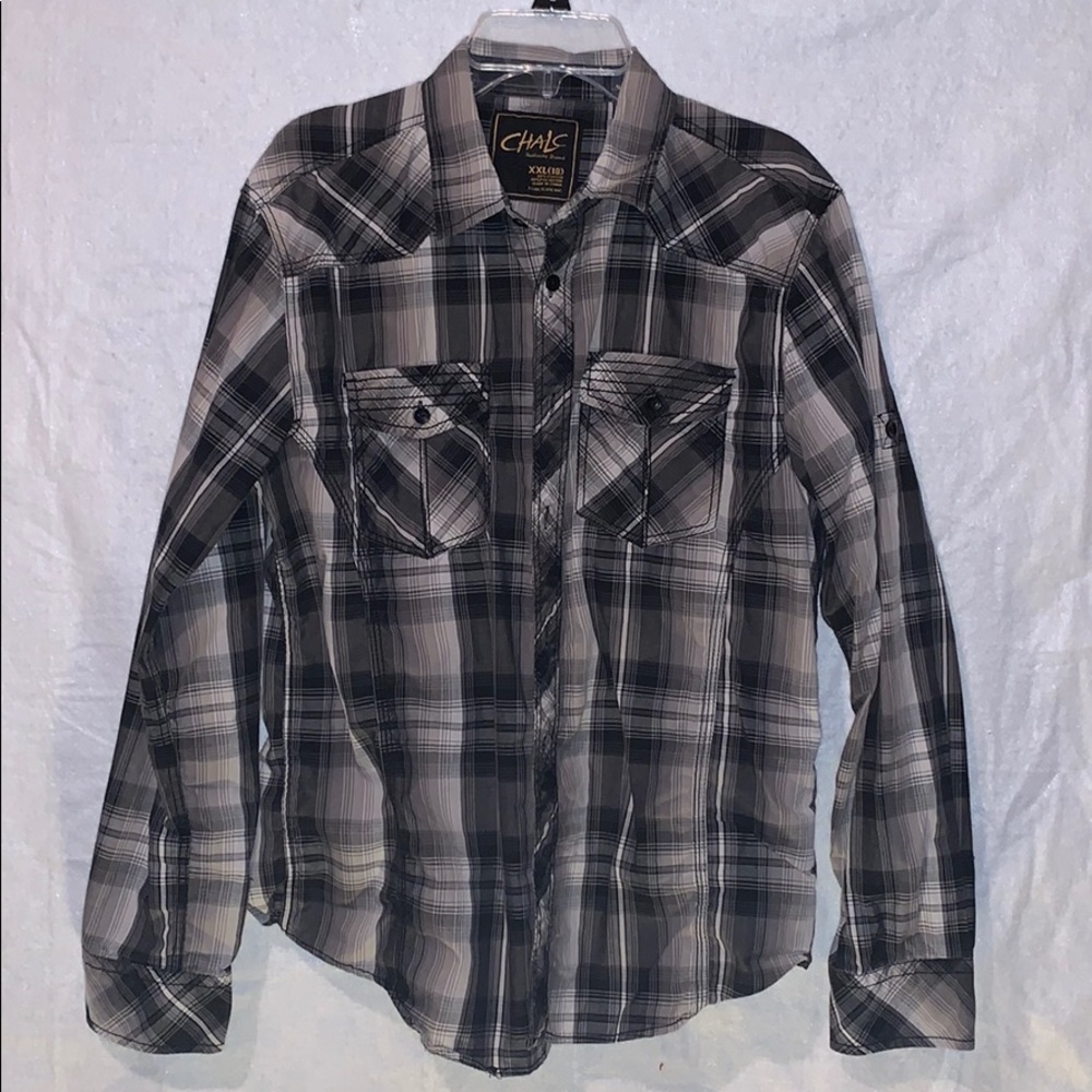 Youth black white and Grey plaid dress shirt